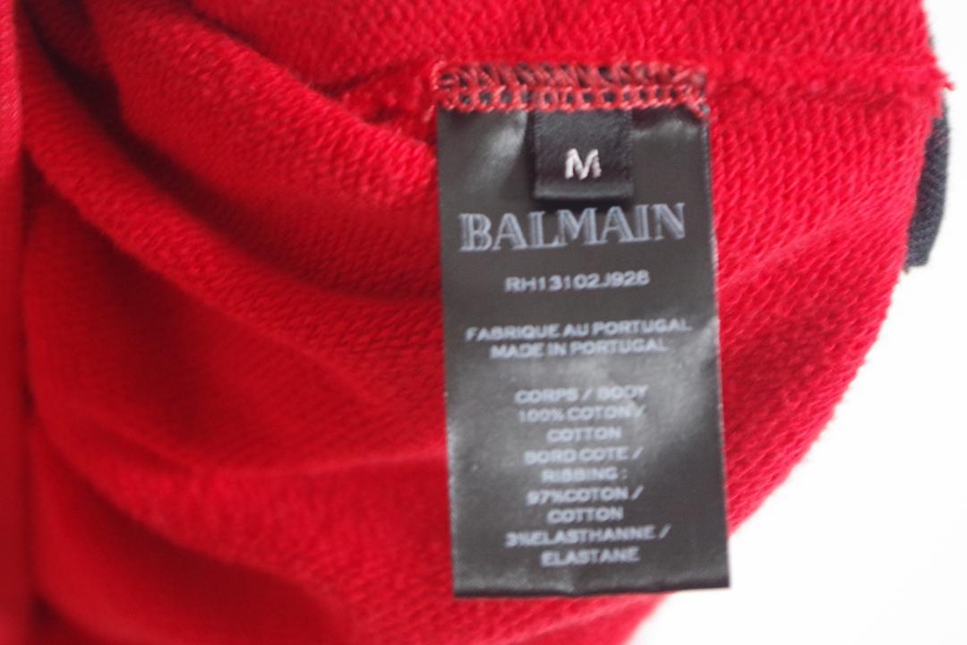 【美品】BALMAIN　バルマン　トレーナー　レッド　Mサイズ　ジッパー付き