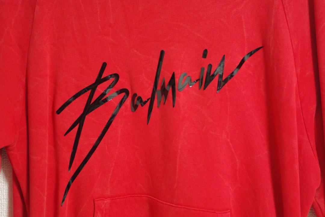 【美品】BALMAIN　バルマン　トレーナー　レッド　Mサイズ　ジッパー付き