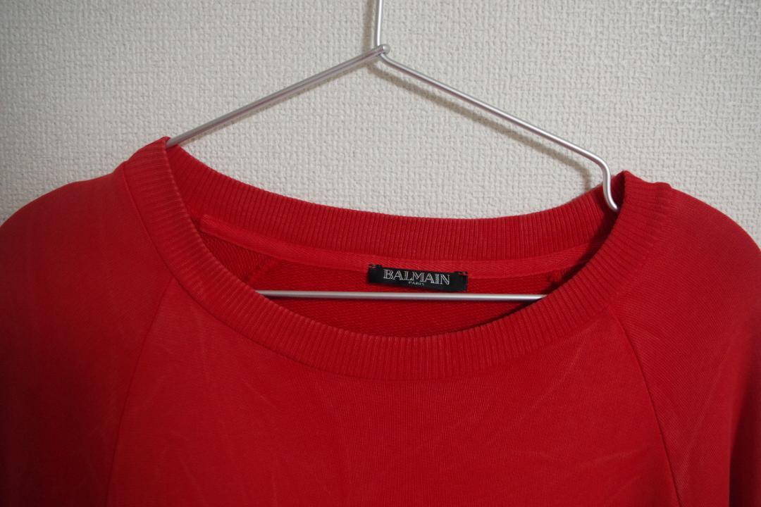 【美品】BALMAIN　バルマン　トレーナー　レッド　Mサイズ　ジッパー付き