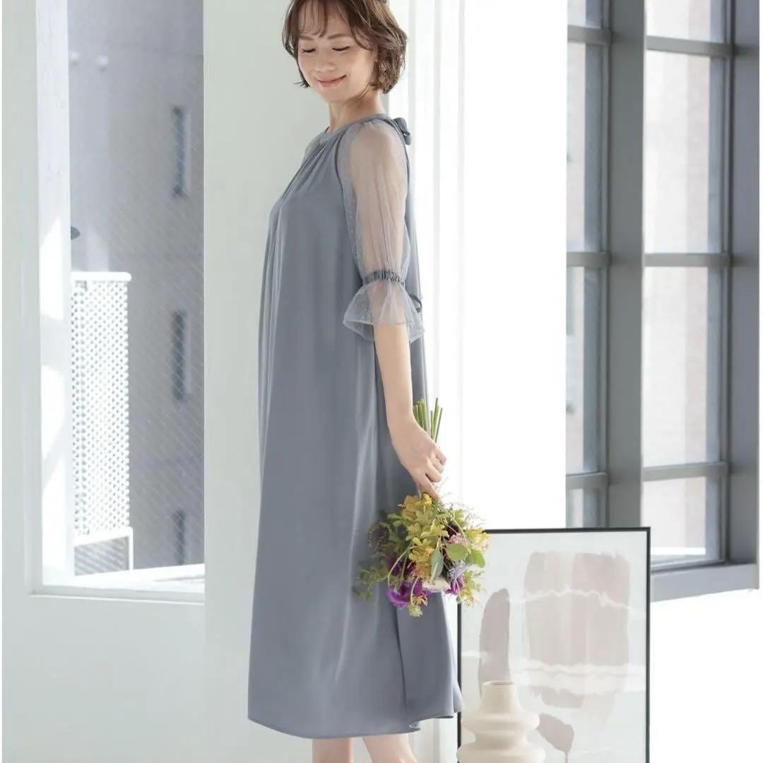 新品☆パーティドレス ミモレ丈 チュール 結婚式 フォーマル グレー Aライン