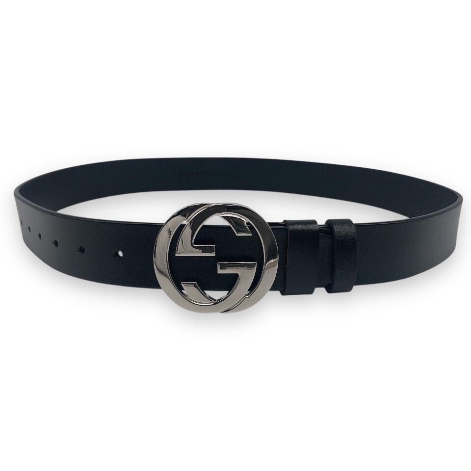 【美品】GUCCI グッチ インターロッキング ベルト シルバー ブラック 23