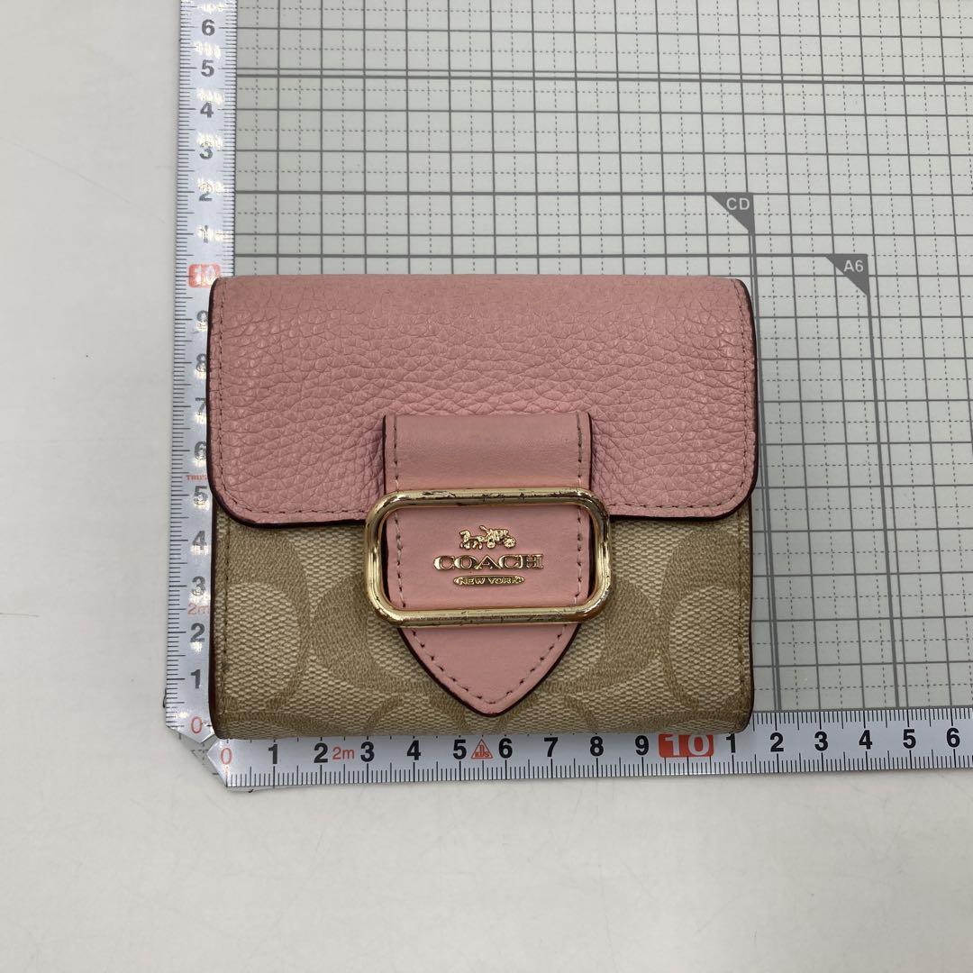 COACH コーチ 三つ折り 財布 シグネチャー PVC ピンク/ベージュ