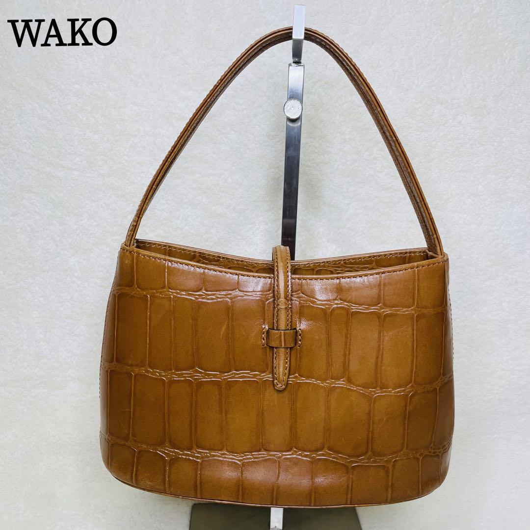 銀座和光 WAKO ワコウ ミニハンドバッグ クロコ調 ブラウン