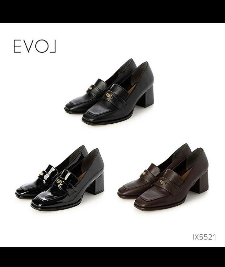 EVOL 6.5cmヒール ローファー ブラックエナメル