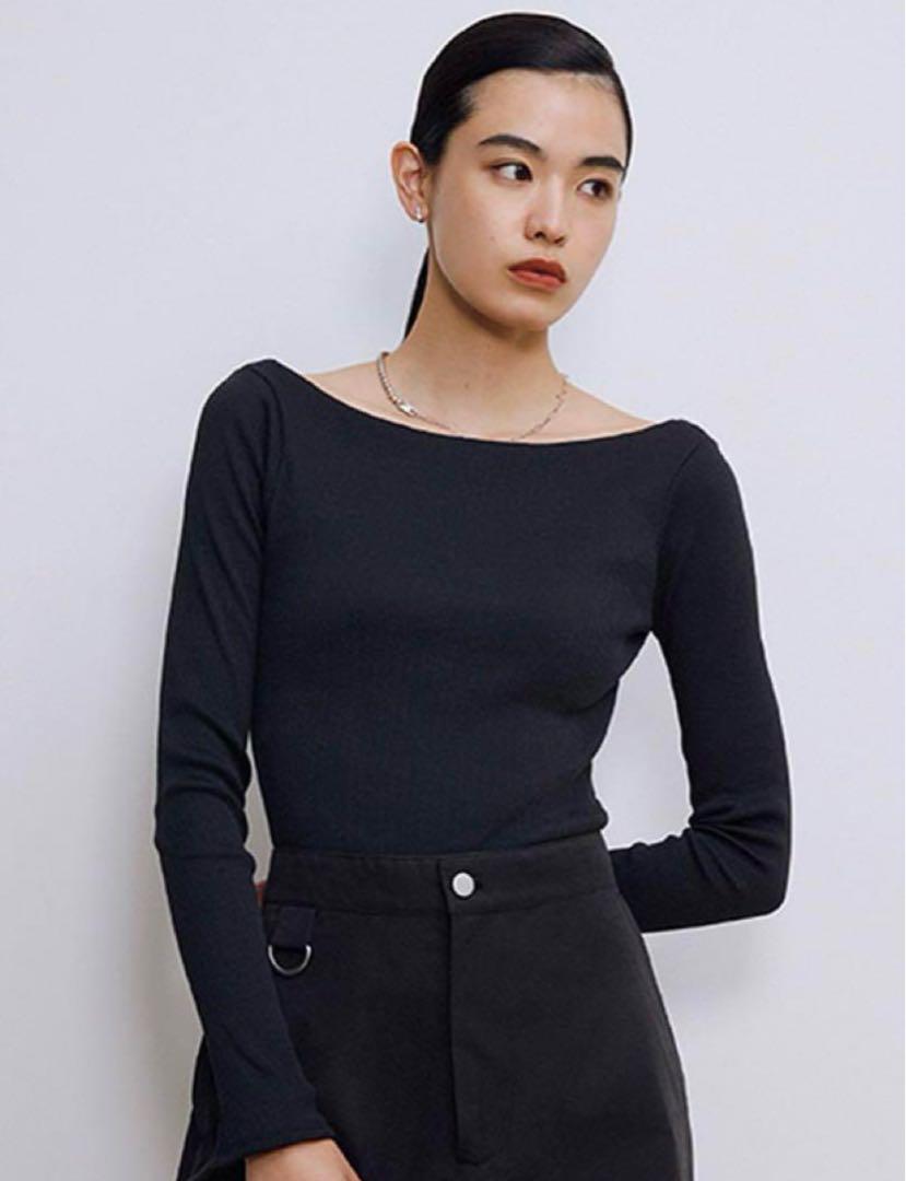 OUR WACOAL アワワコール　カップインバックオープン　リブTシャツ　M黒