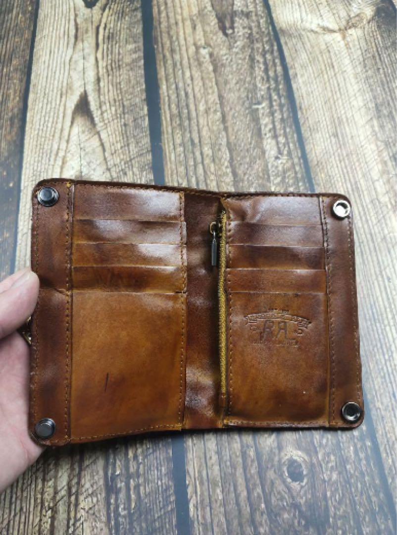 未使用 RRL レッドブラウンレザーウォレット 財布 ビンテージ加工