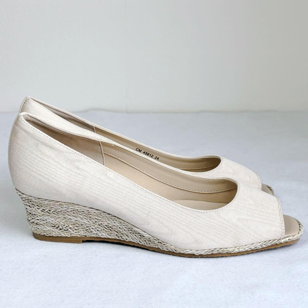 【極美品】DIANAダイアナ パンプス オープントゥ ウェッジソール ベージュ