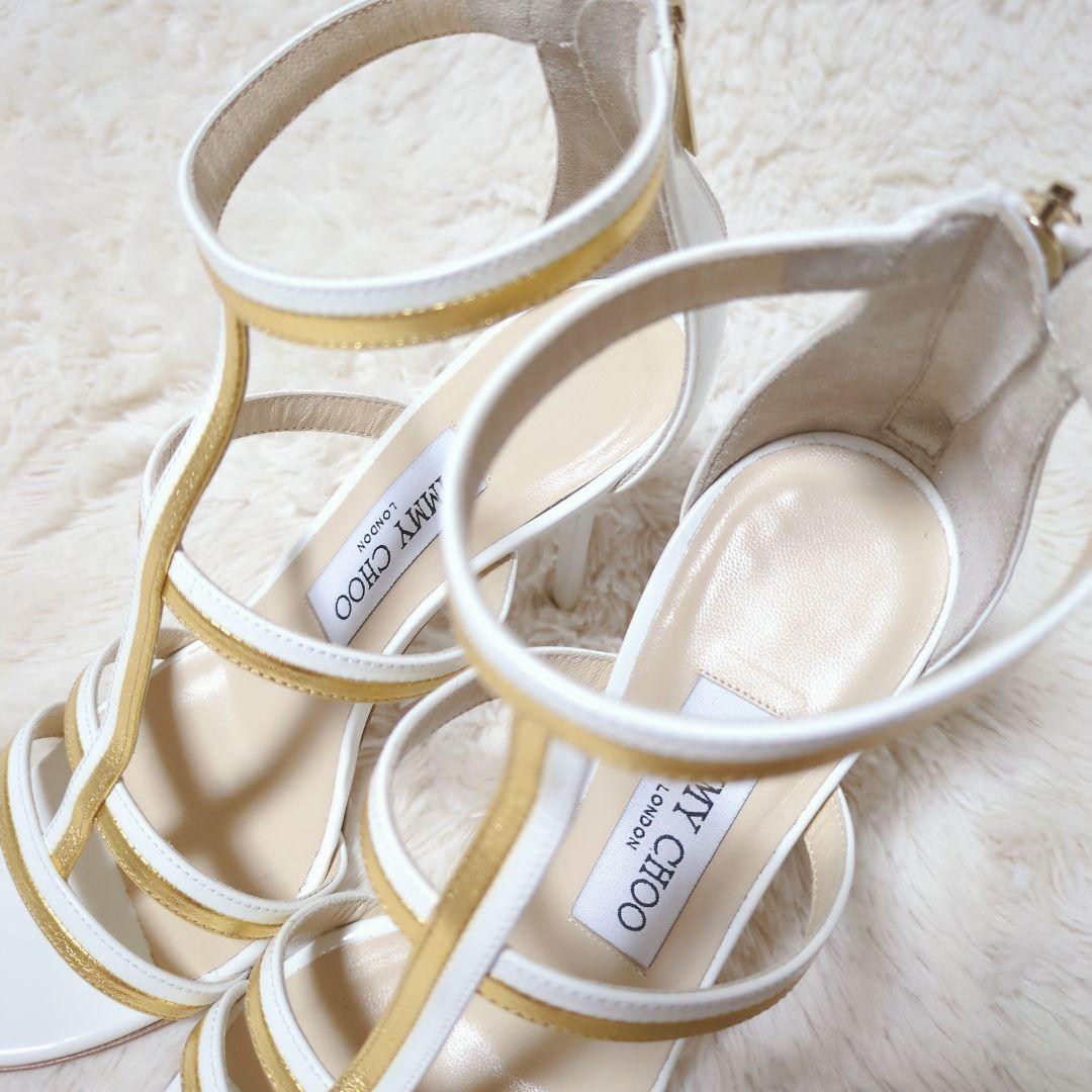 極美品！JIMMY CHOO　レザーサンダル　22.0cm　ヒール　白×ゴールド