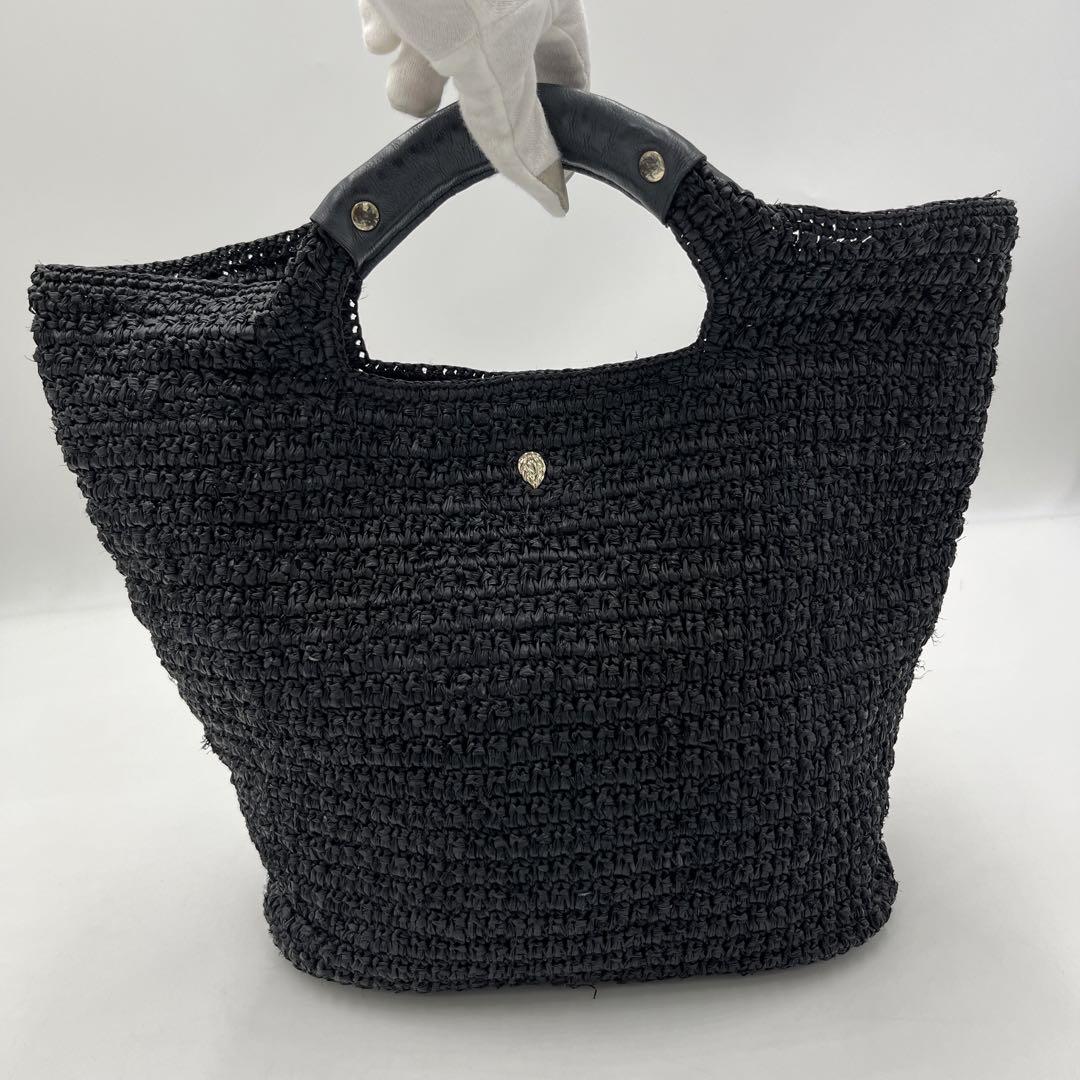 美品✨ ヘレンカミンスキー かごバッグ ハンドバッグ ロゴ ラフィア レザー 黒