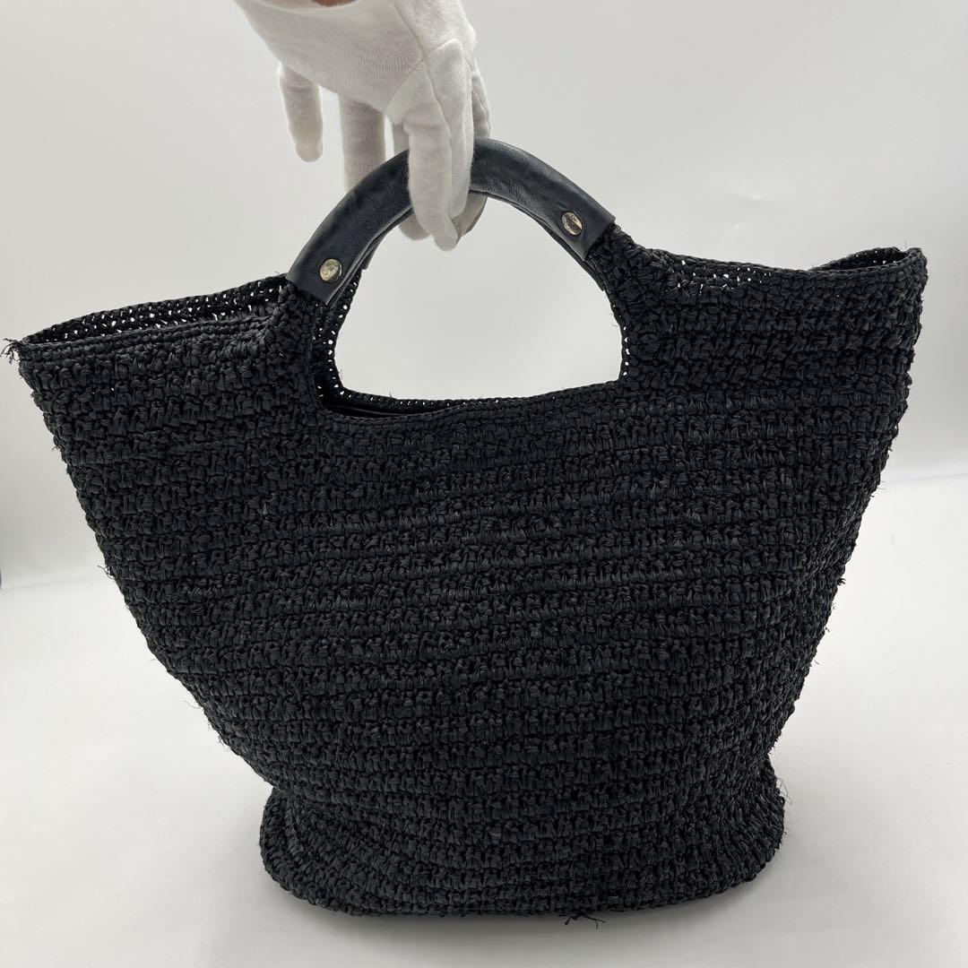 美品✨ ヘレンカミンスキー かごバッグ ハンドバッグ ロゴ ラフィア レザー 黒