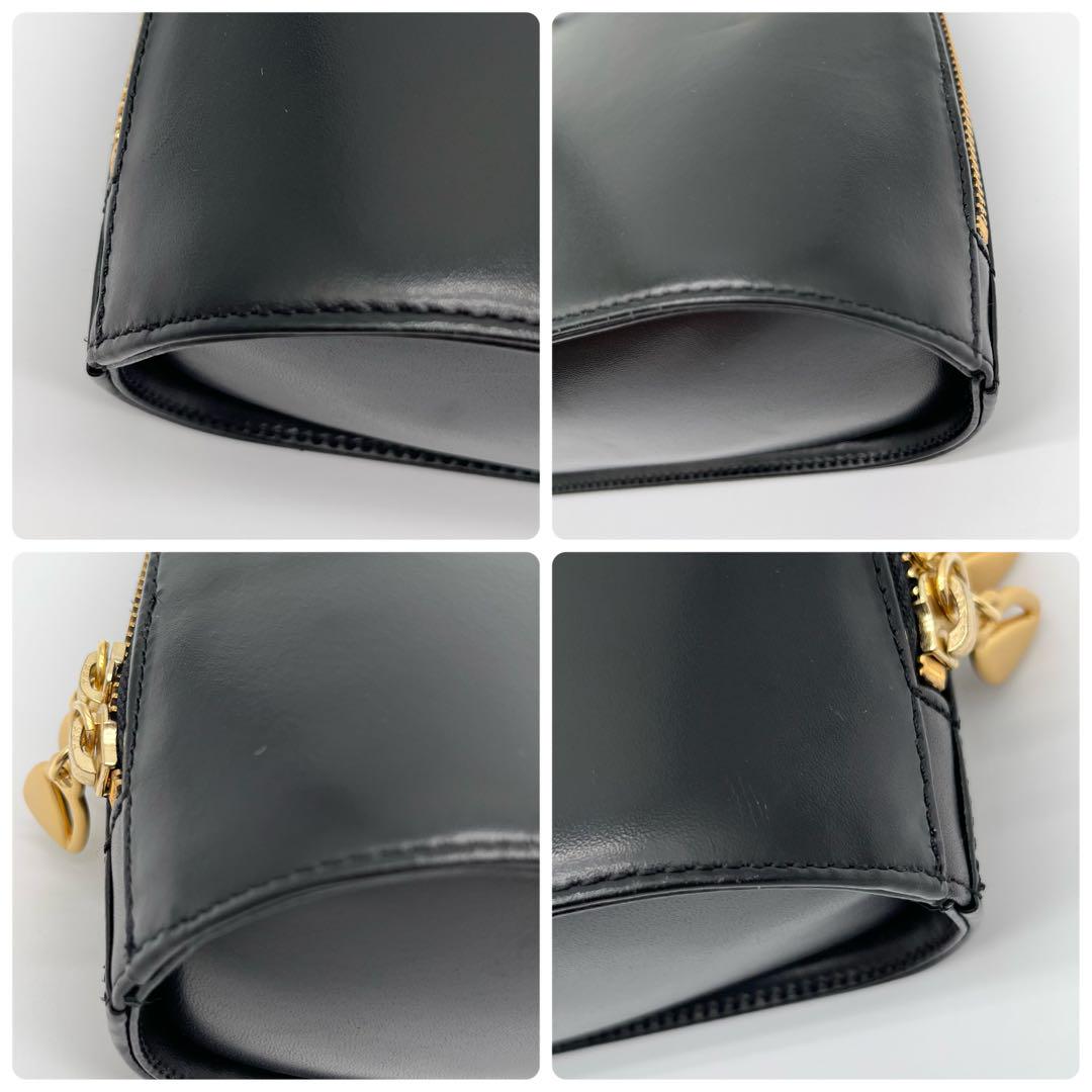 美品】ウンガロ UNGARO ハンドバッグ ブラック ゴールド レザー