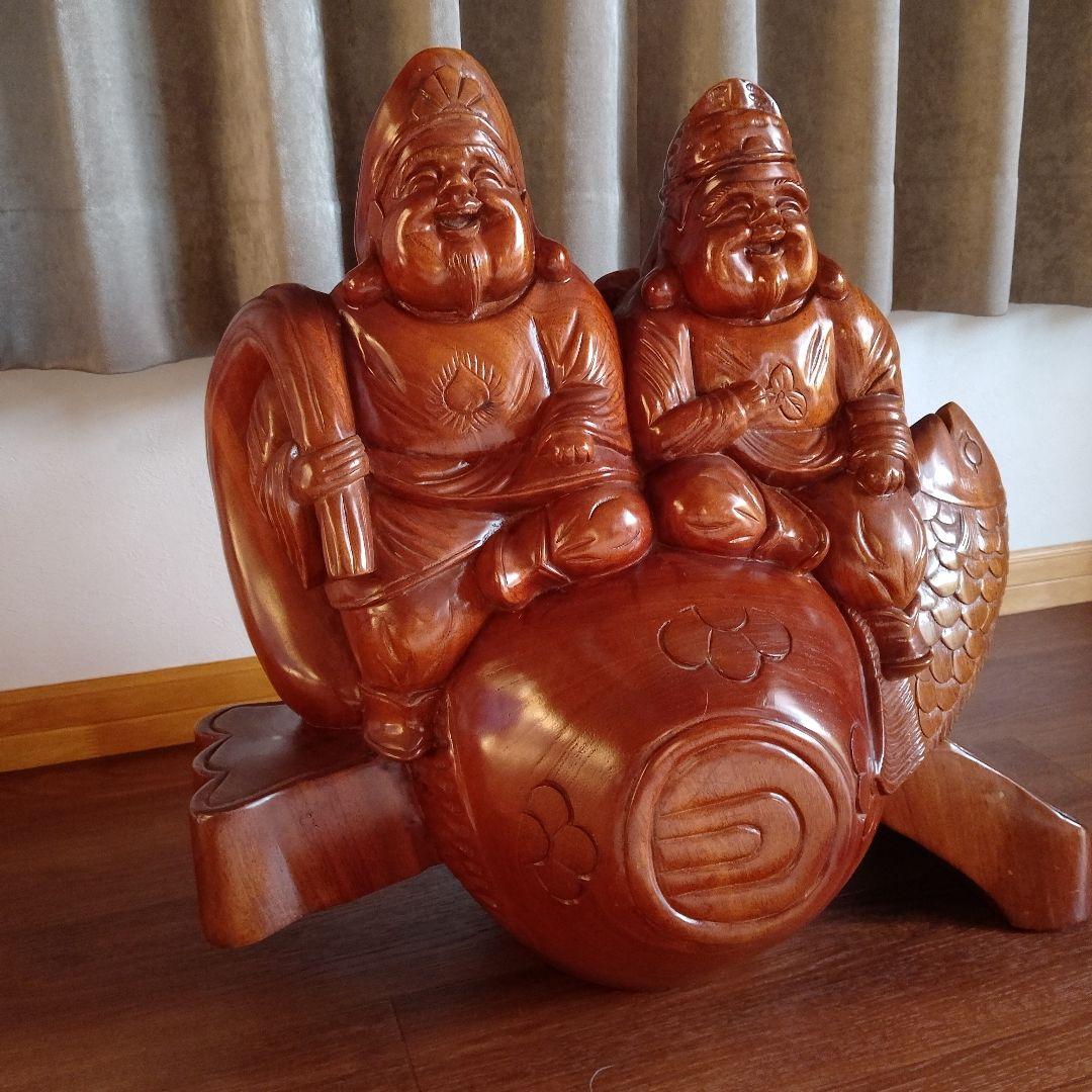 【特大】欅 七福神 恵比寿 大黒天 打ち出の小槌 鯛 縁起物 一刀彫 【特大】欅 七福神 恵比寿 大黒天 打ち出の小槌 鯛 縁起物 一刀彫