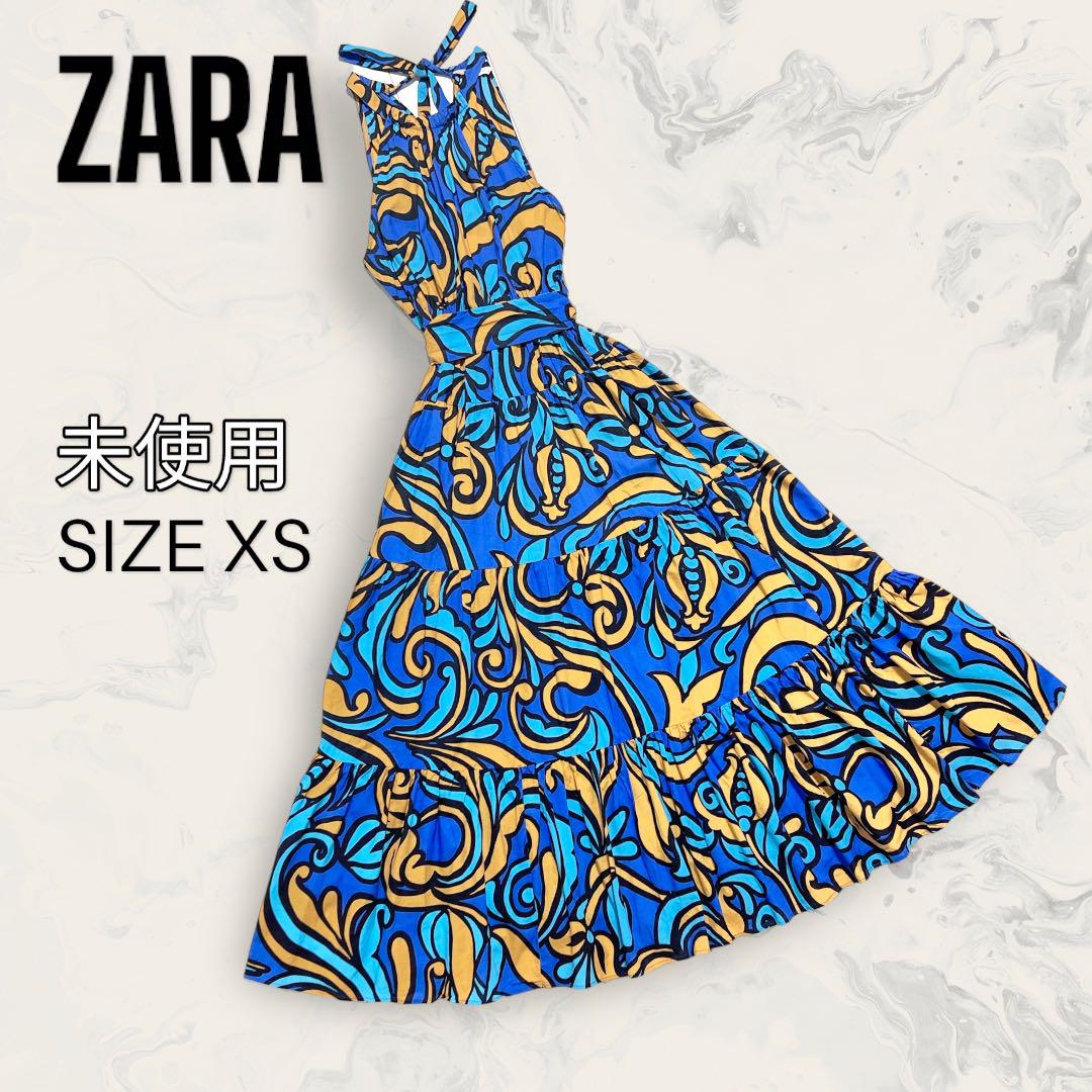 【ほぼ未使用】 ZARA ハンギングネック ティアード プリーツ ワンピース