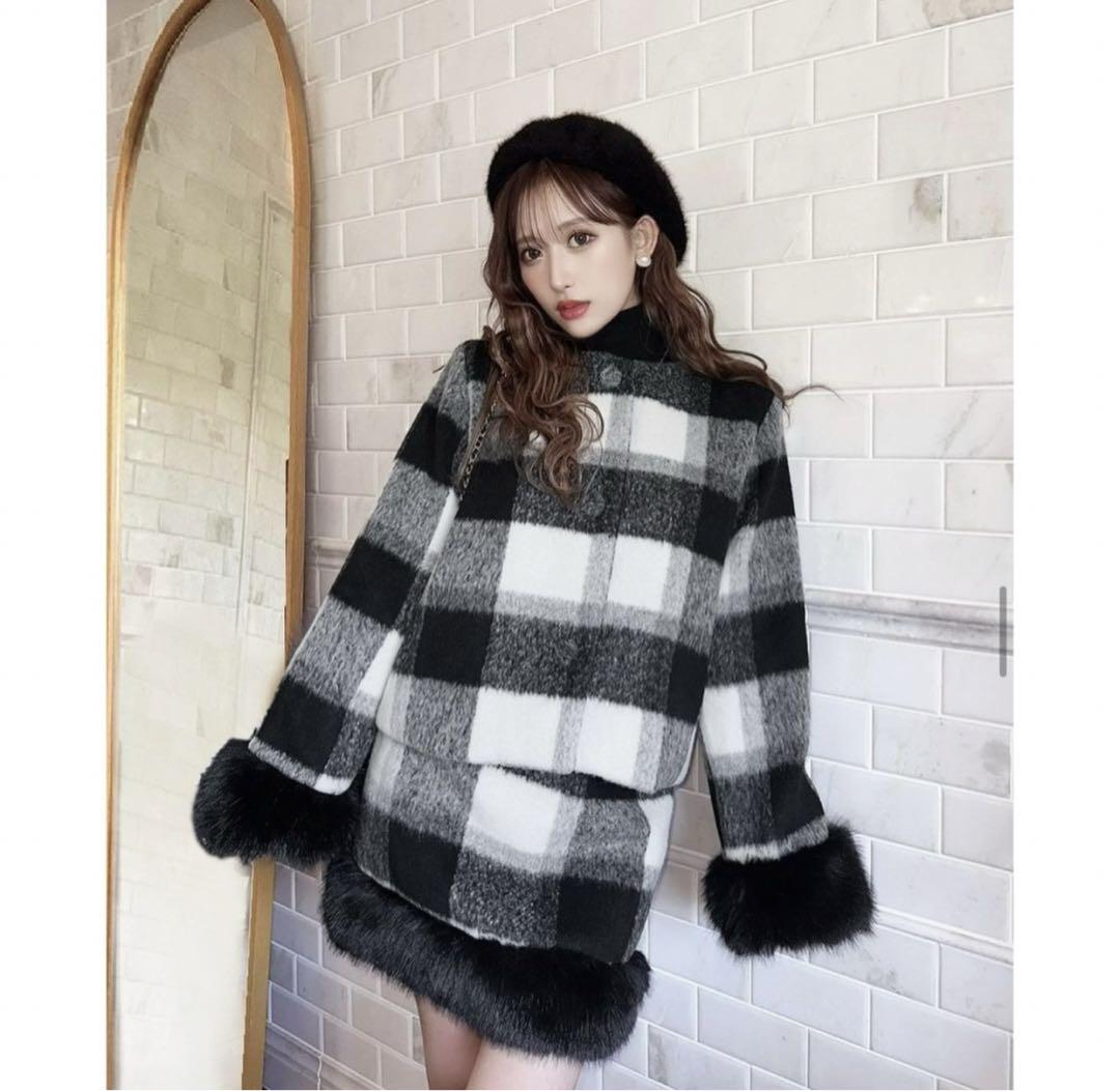 シェリミー♡完売チェックファーコート&スカート新品ブラック