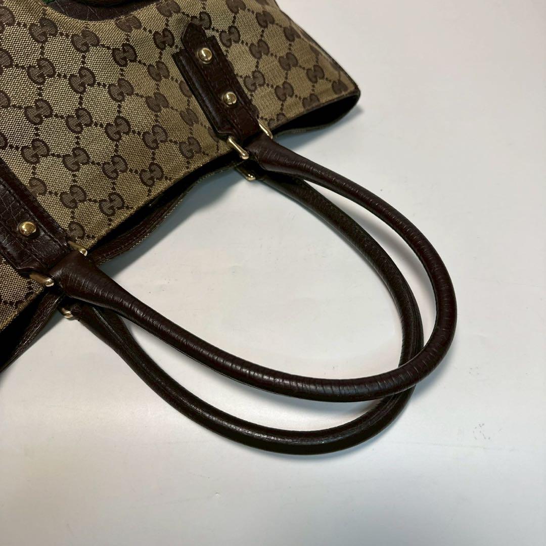 p89 グッチ　GGキャンバス ホースビット　シェリーライン　ハンドバッグ