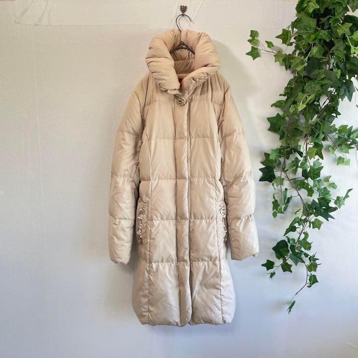 豪華 Apuweiser-riche】ダウンコート ベージュ 美品 軽量 S ロング ジャケット・アウター