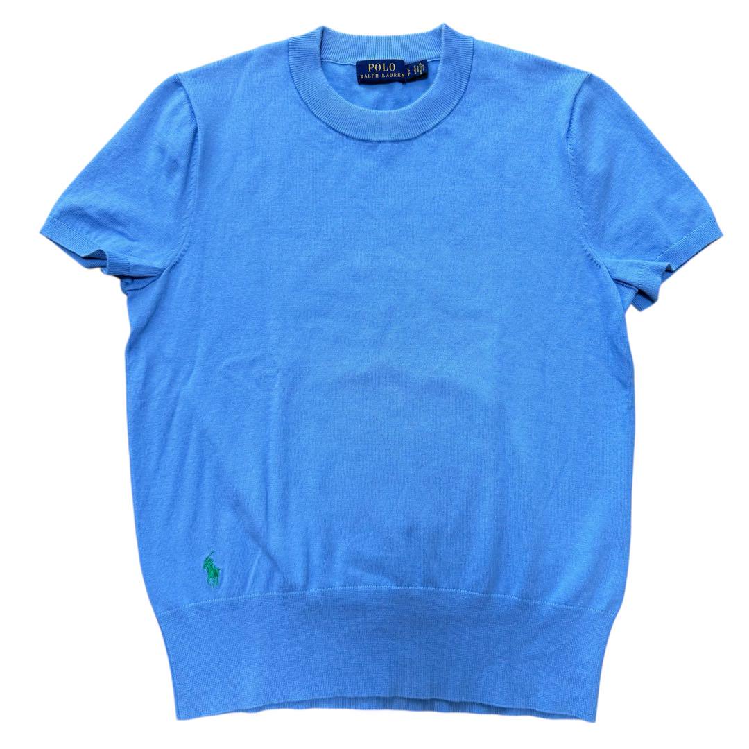 Polo by Ralph Lauren 半袖ニット 青　ｍ ☆関税込☆POLO RALPH LAUREN☆Tシャツ半袖ケーブルニットブルー