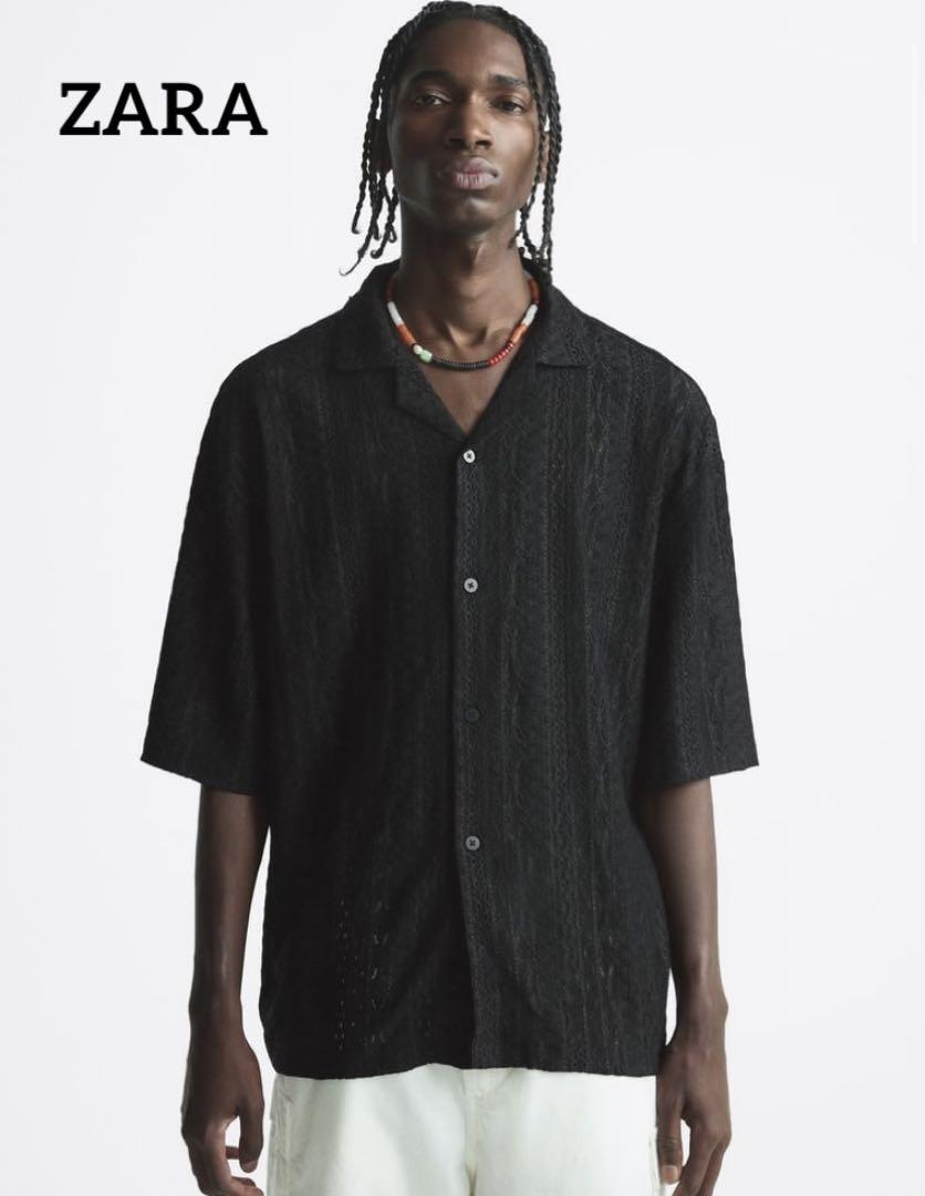 ZARA ザラ 23ss クロシェット ニットシャツ 半袖 オープンカラー