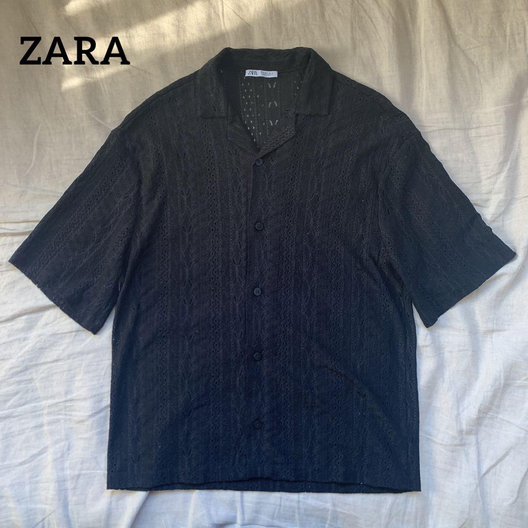 送関込み★ZARA/ザラ★オープンレースシャツ/半袖メッシュシャツ ZARA ザラ 23ss クロシェット ニットシャツ 半袖 オープンカラー