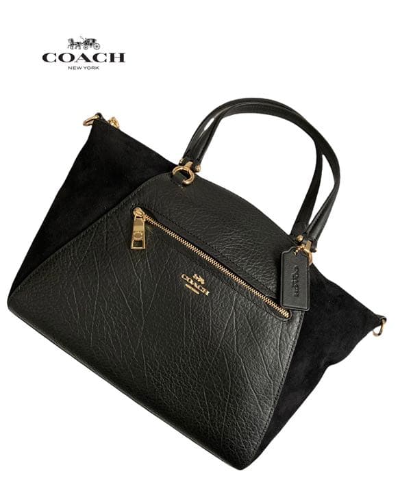 超美品 コーチ 2way ショルダーバッグ レザー スエード ブラック