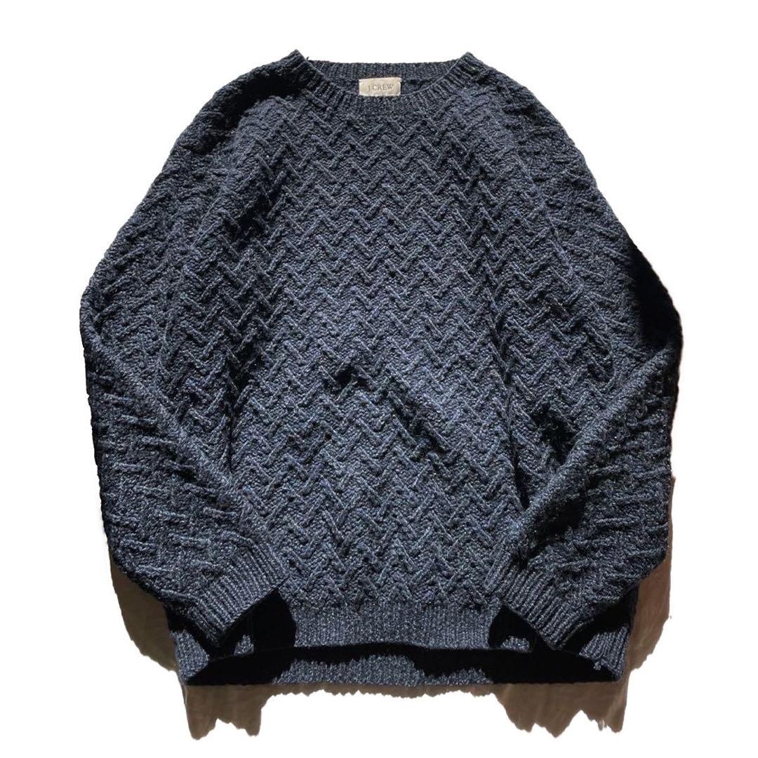 【90s】Old J.Crew 編み模様 ウール ニット ネイビー XS