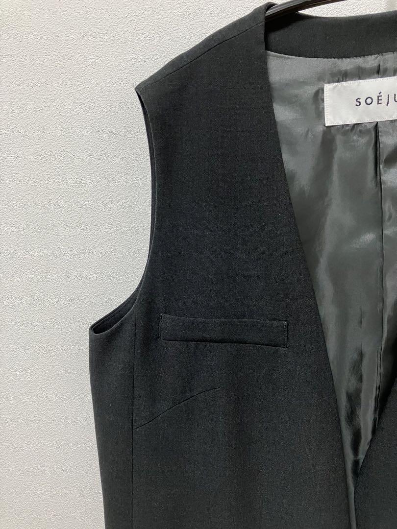 美品】SOEJU ソージュ ウールライクロングジレ チャコール