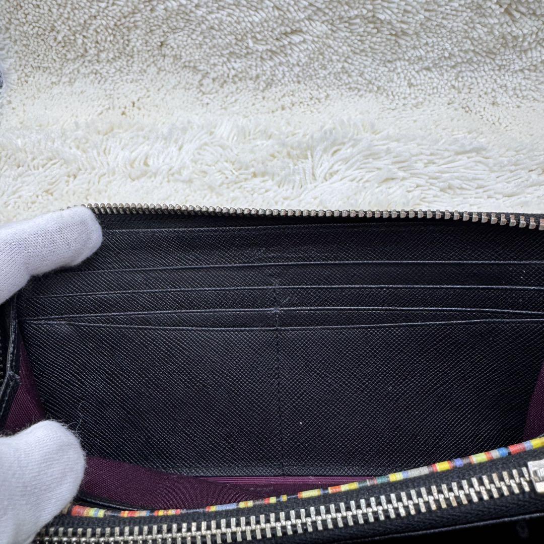 ✨極美品✨ポールスミス 長財布 ラウンドジップ レザー マルチストライプ 黒