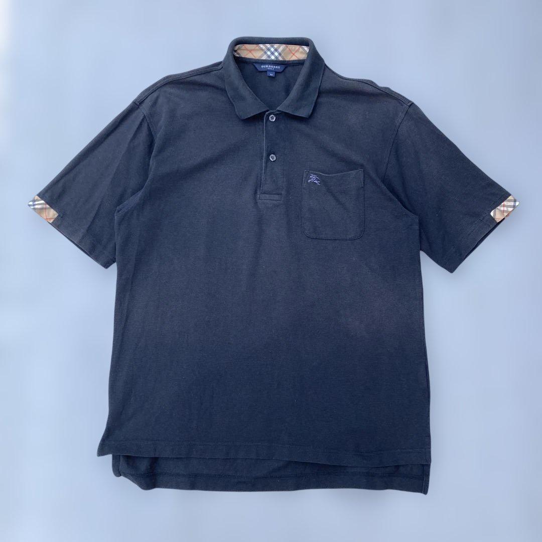 BURBERRYGOLF 半袖 ポロシャツ M 黒 ノバチェックホースロゴ