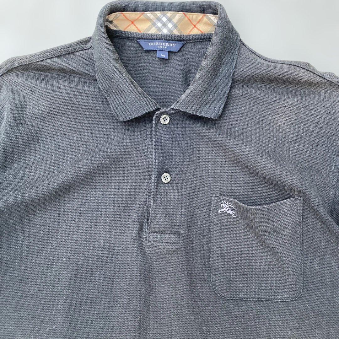 BURBERRYGOLF 半袖 ポロシャツ M 黒 ノバチェックホースロゴ