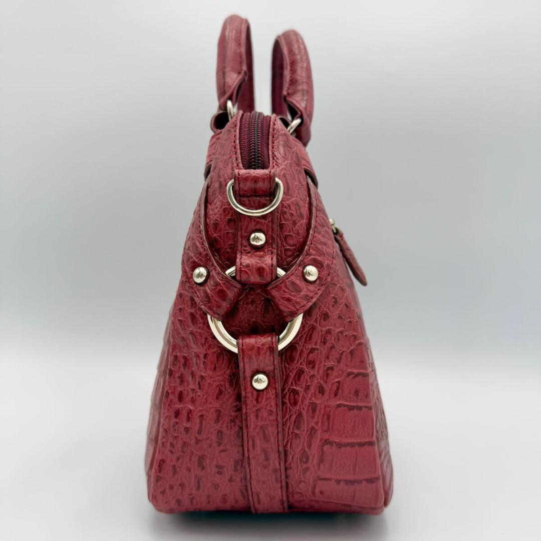 【定価25万】クロコダイル ハンドバッグ 2WAY ショルダー付き 赤 レッド 【定価25万】クロコダイル ハンドバッグ 2WAY ショルダー付き 赤 レッド