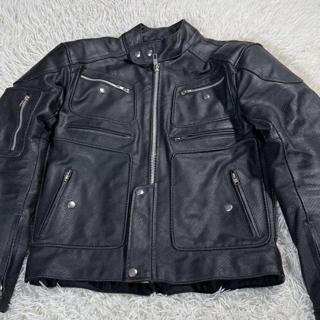 GENUINE Leather パンチングレザー シングルライダースジャケットM