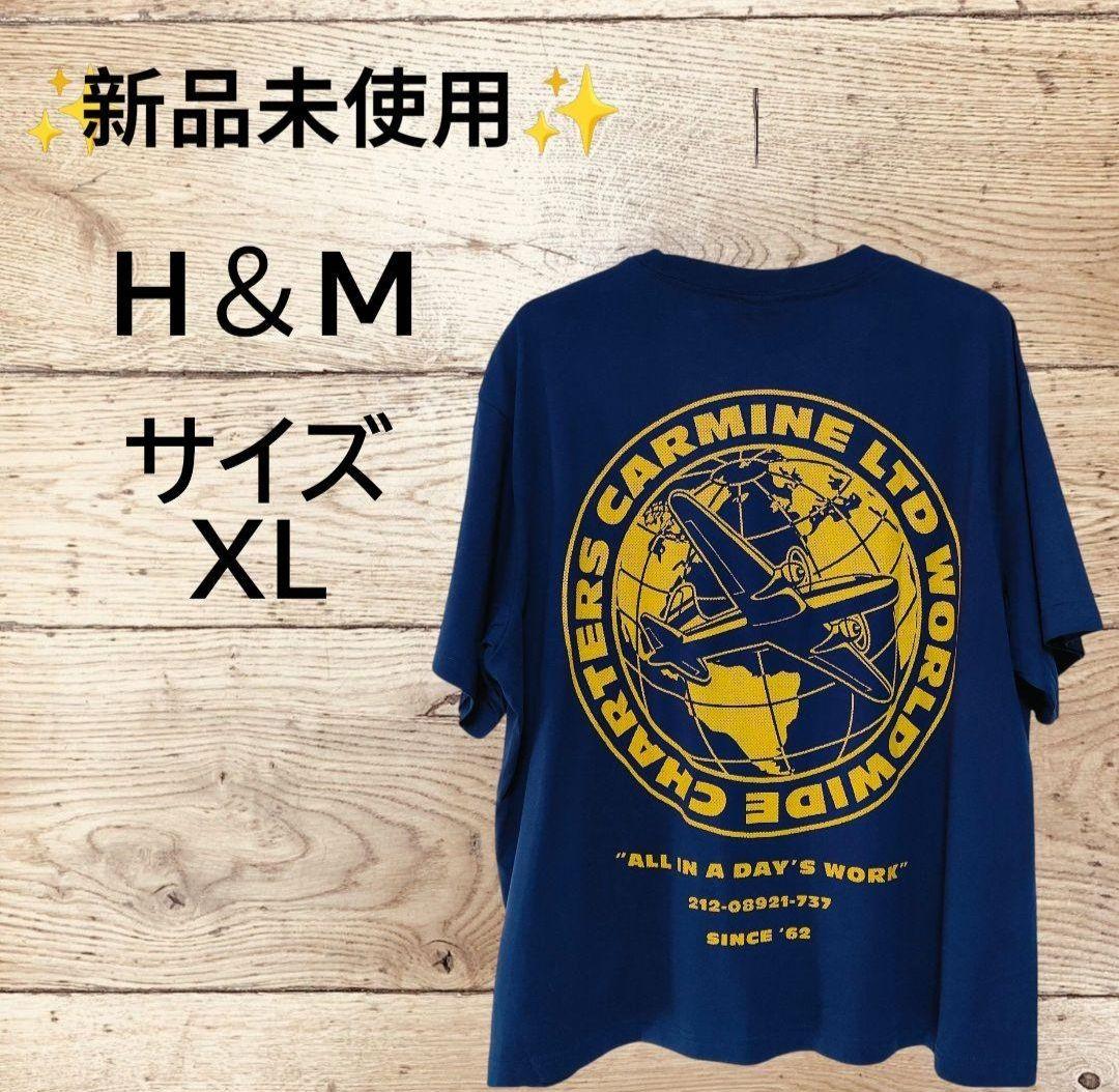 ✨新品未使用✨ H＆M プリントTシャツ ネイビー《サイズ…XL