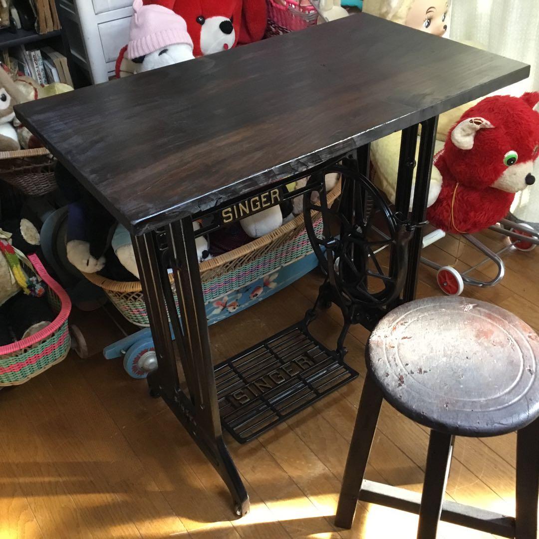 アンティーク SINGERシンガー足踏みミシン脚のテーブル アイアンやや傷や汚れあり