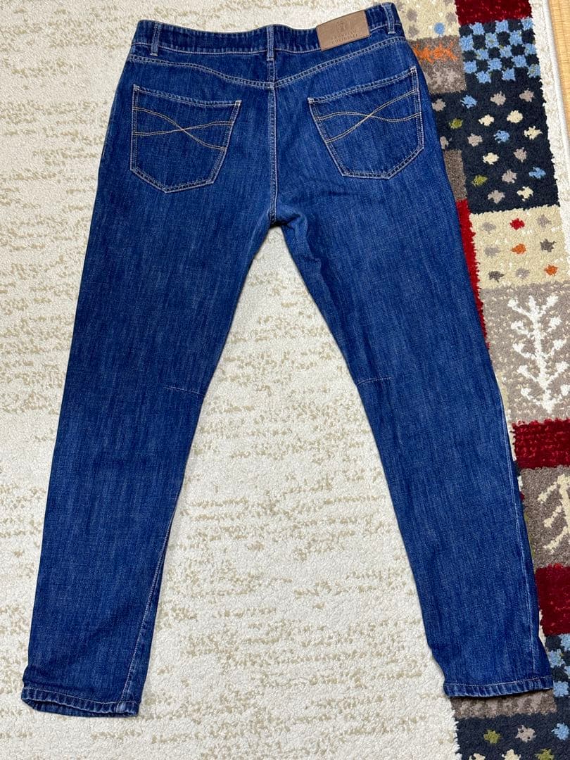 織り柄チェック ブルネロ・クチネリ ブルー デニムパンツ サイズ48