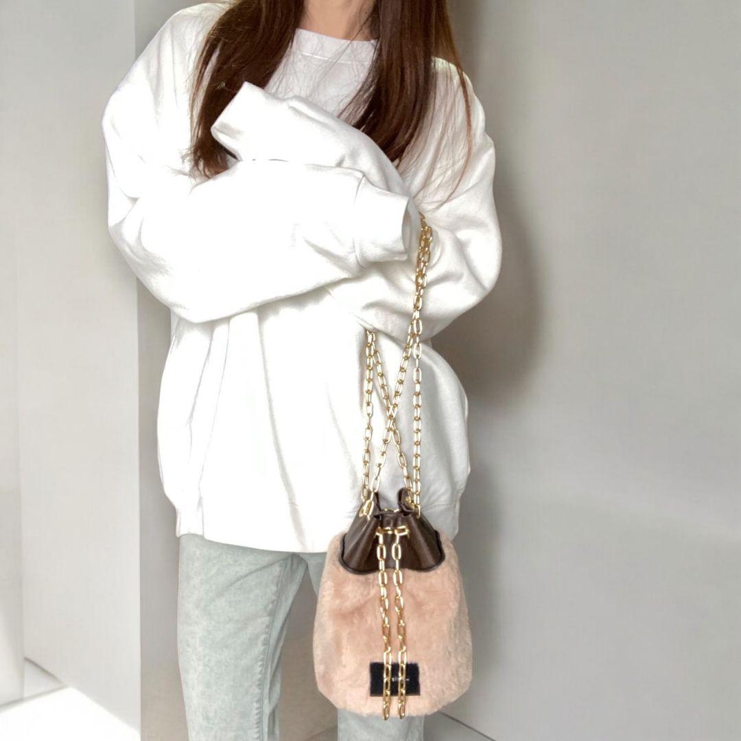 Mサイズ／Drawstring chain bag／Light beige