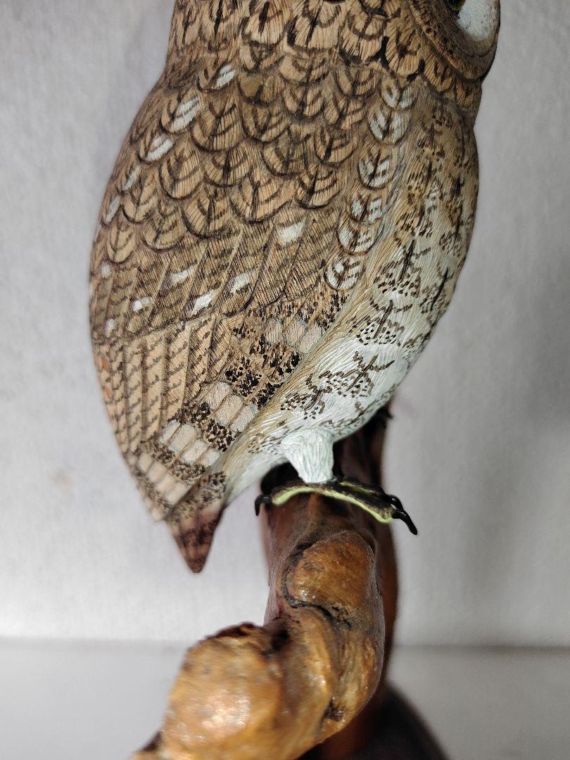 小さなバードカービング シベリアワシミミズク 野鳥 木彫り 梟