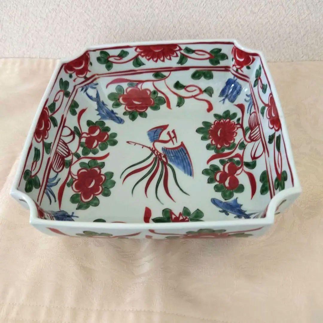 人気ショップ 源右衛門窯 呉須花鳥図 鉢 有田焼 角皿角切 赤絵 食器