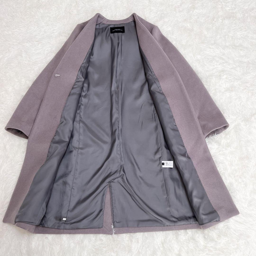 美品 ✨グリーンレーベルリラクシング　ノーカラー　ウール　ロングコート　L