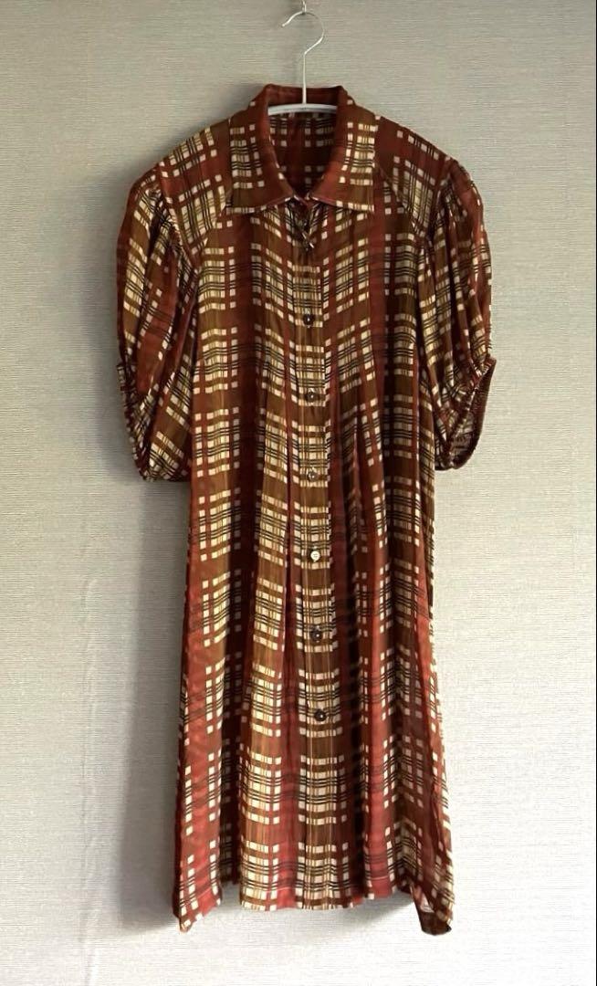 【MaxMara WEEKEND LINE】茶チェックシルク100%チュニックM