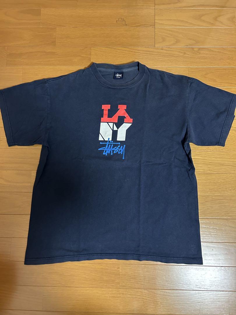 stussy Tシャツ LA NY サイズL ネイビー 紺