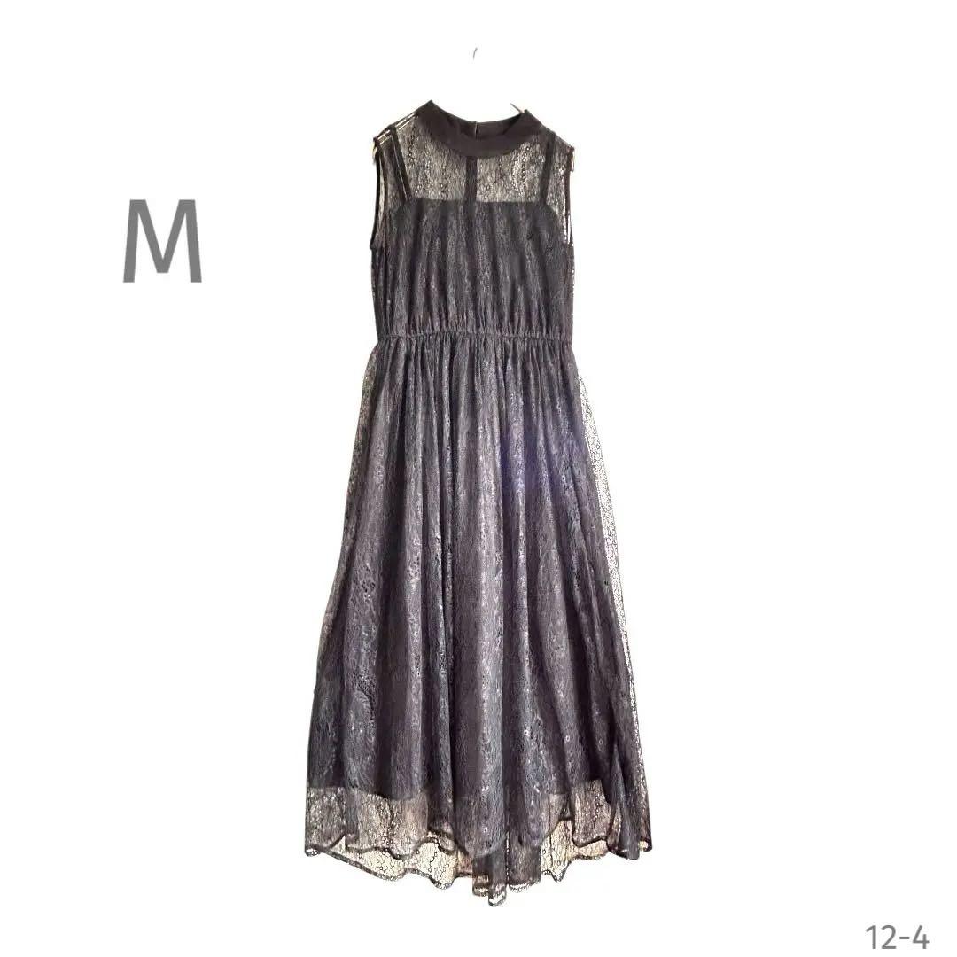 ノースリーブ【M】ロングワンピース♡黒ワンピ♡レース♡セクシー♡お上品♡美品