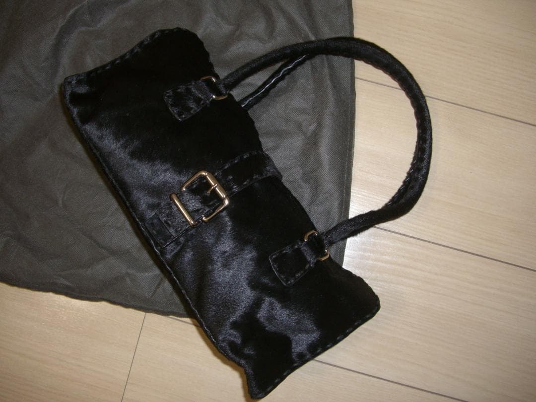 18万★総ハラコ2way帝国ホテルブティック★イタリアンレザー本革ハンドバッグ黒