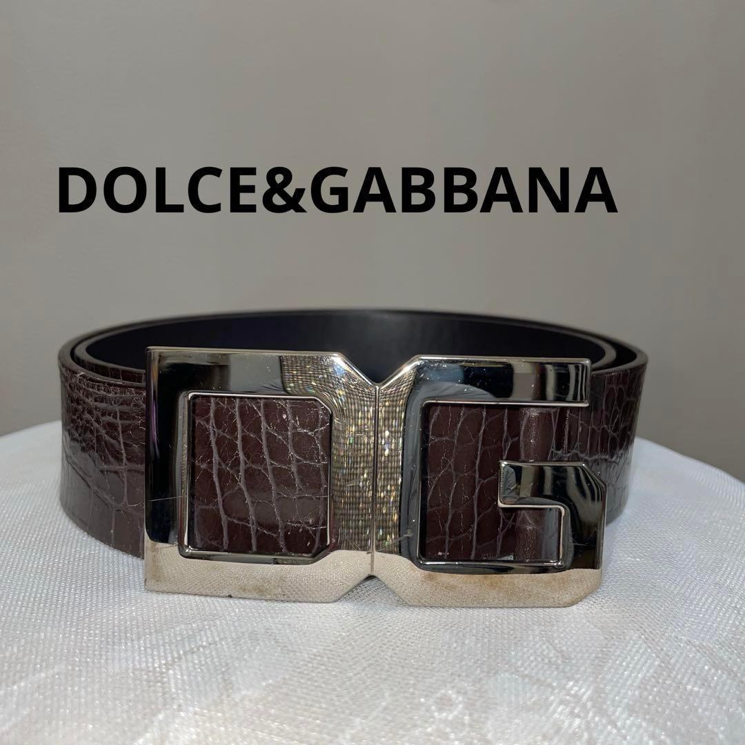 ドルチェ＆ガッバーナ　クロコダイルベルト　ワニ革　ブラック　黒　エナメル DG ドルチェ&ガッバーナ クロコダイル風 ベルト - メルカリ
