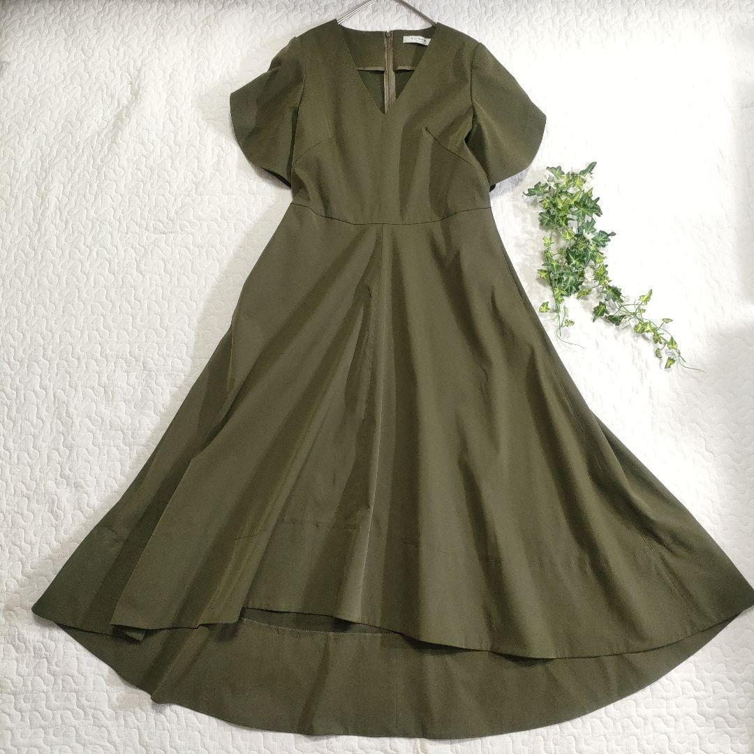 美品✨ADORE　ロングフレアワンピース　カーキ　Aライン　伸縮性あり◎　38
