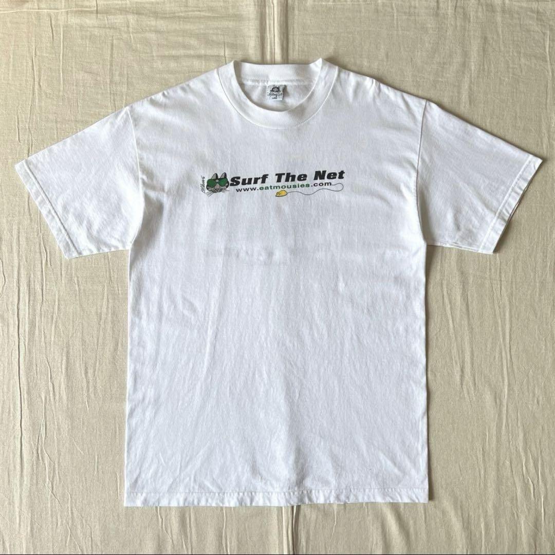90s　USA製　クリバンキャット　Surf The Net　両面プリント　白T