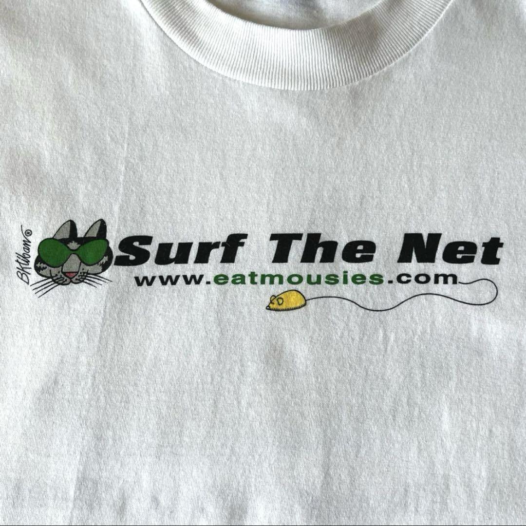 90s　USA製　クリバンキャット　Surf The Net　両面プリント　白T