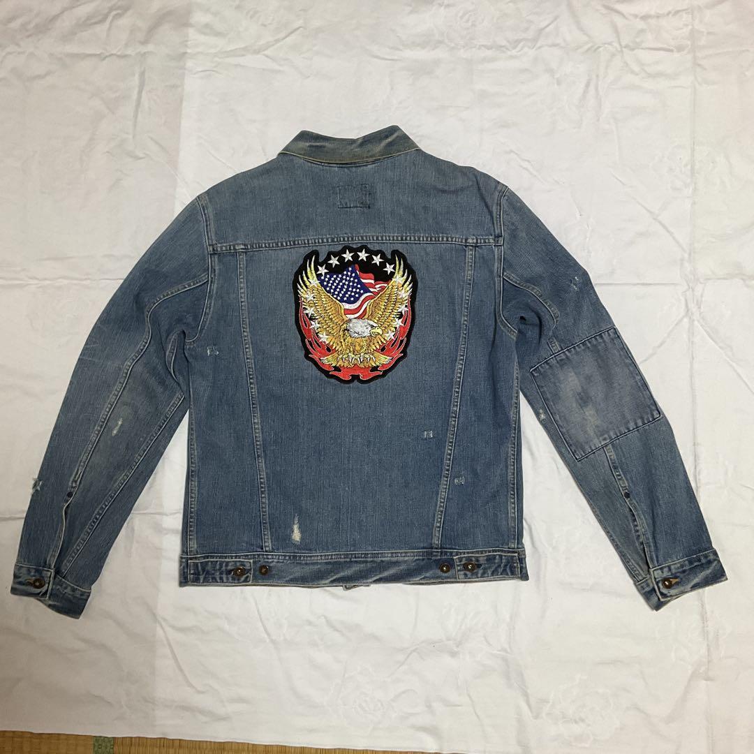 GAP 1969 米国製、デニムジャケット(3L) USAホーク刺繍プリント