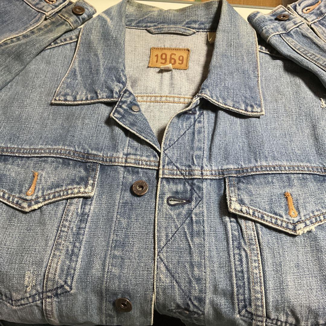 GAP 1969 米国製、デニムジャケット(3L) USAホーク刺繍プリント