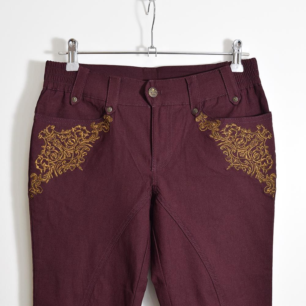 オッズオン OZZ ANGELO 刺繍 ストレッチパンツ エンジ ゴシック