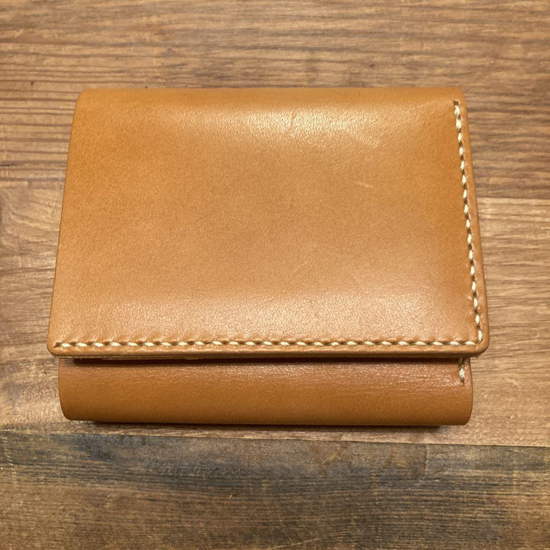 本革 三つ折り財布 キャメル